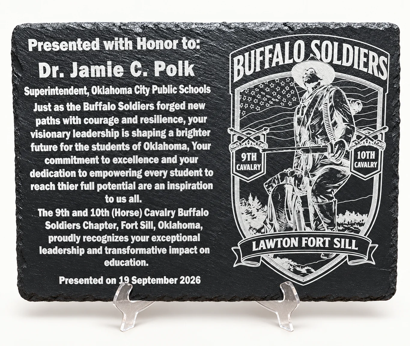 Buffalo Soldiers engraved recognition award